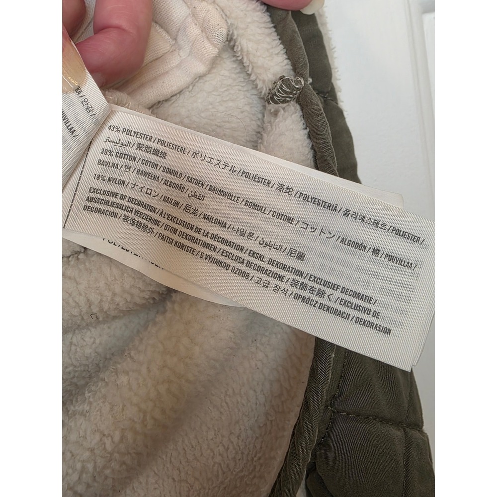 Abercrombie‎ & Fitch Womens Fleece Pullover Cream Olive Quilted Snap Neck Medium - Picture 5 of 12